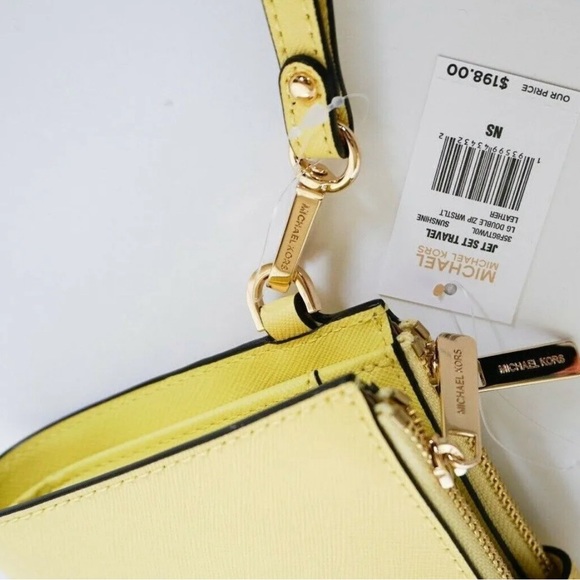 Michael Kors Jet Set Travel Lg Double Zip Wristlet Leather Wallet sunshine ⭐️ - Picture 5 of 11